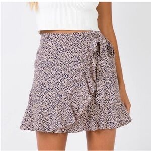 Princess Polly Beige Mini Skirt with Navy Dot Print and Tie Waist